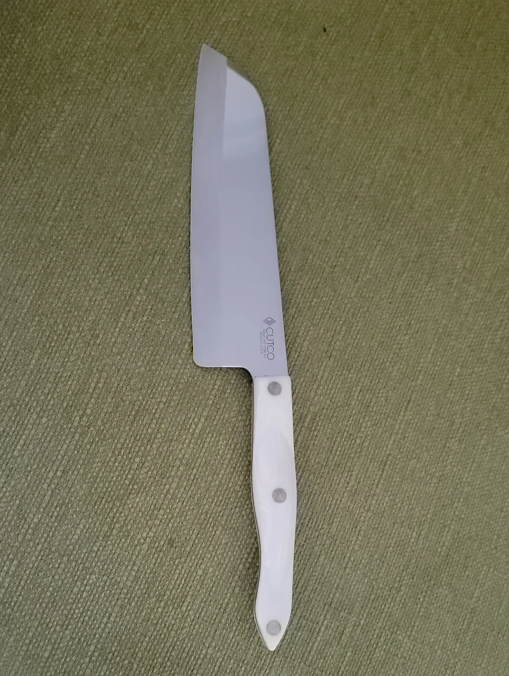 Cutco White Handle Santoku Knife - Stainless Steel Blade